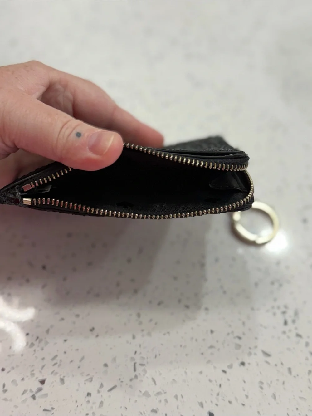 Kate Spade Black Glitter Card Holder Wallet with Clover Charm